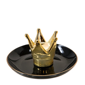 Ceramic 6" Crown Trinket Tray, Black/Gold