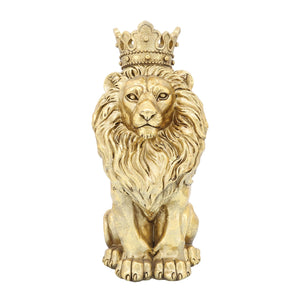 Resin, 12" Crowned Lion, Gold