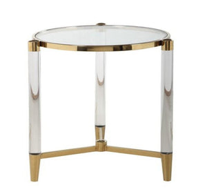 INANED Clear Brass Round Tempered Glass Lamp Table