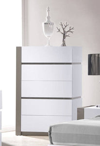 Gloss White Grey 5 Drawers Chest