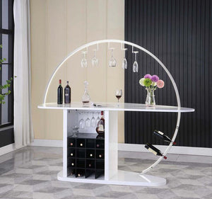 YREWOB Bar White Gloss Bar Table With Bottle Racks