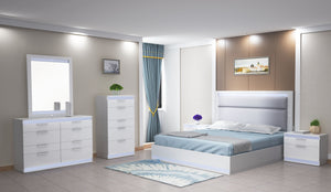 4-Modern High Gloss White 4 Piece Queen Bedroom