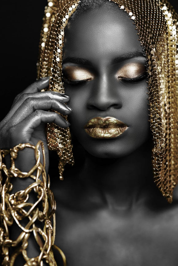 Tempered Glass W/Foil - Woman Gold Hair Rhinestones